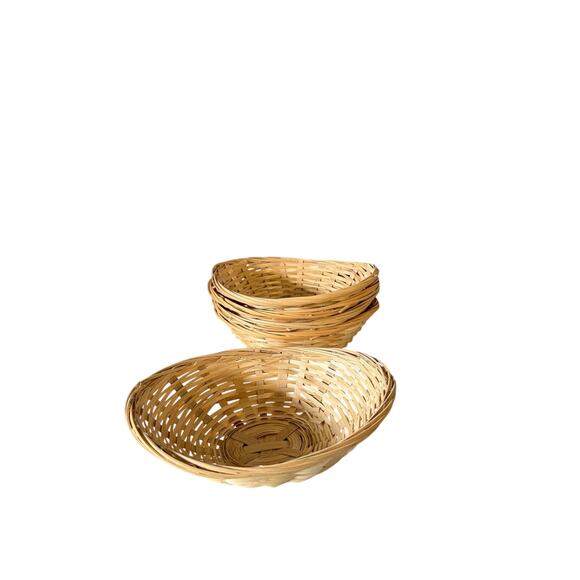 5 Vintage Natural Small Woven Baskets Oval Wicker Storage Fruit Snack Bowls - Picture 11 of 16